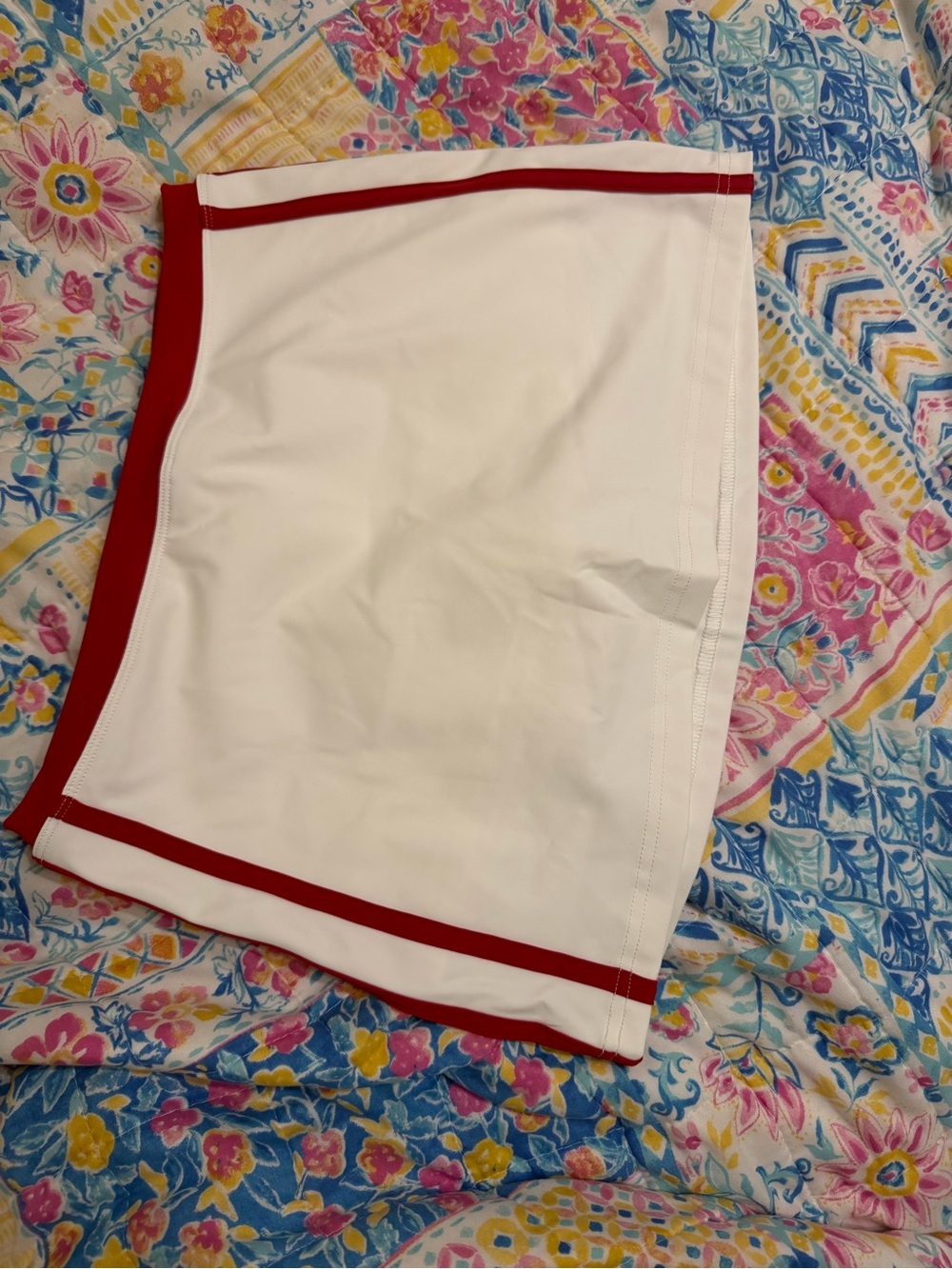 White Skirt with Bold Red Waistband - Fancy